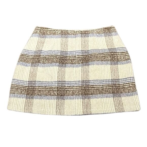 Lulus Cozy Chicness Ivory Plaid Brushed Wool Mini Skirt, Size S, NWOT - Picture 3 of 10